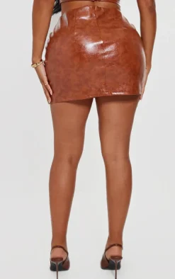 Shape Brown Washed Faux Leather Skirt