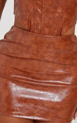 Shape Brown Washed Faux Leather Skirt
