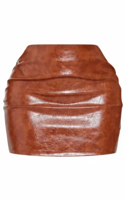 Shape Brown Washed Faux Leather Skirt