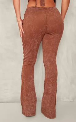 Shape Brown Washed Ribbed Ruched Front Flare Pants