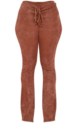 Shape Brown Washed Ribbed Ruched Front Flare Pants