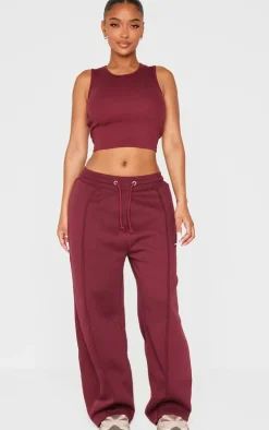 Shape Burgundy Binded High Waist Wide Leg Sweatpants