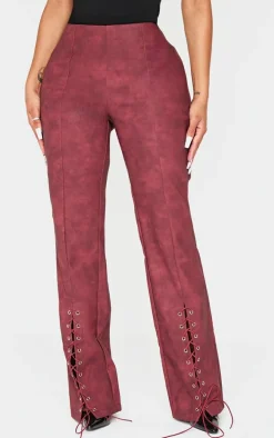 Shape Burgundy Faux Leather Lace Up Flare Pants