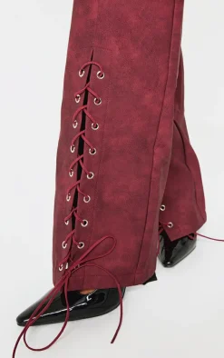 Shape Burgundy Faux Leather Lace Up Flare Pants