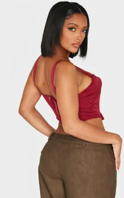 Shape Burgundy Woven Corset Crop Top