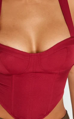 Shape Burgundy Woven Corset Crop Top
