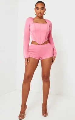 Shape Candy Pink Woven Boning Detail Long Sleeve Corset