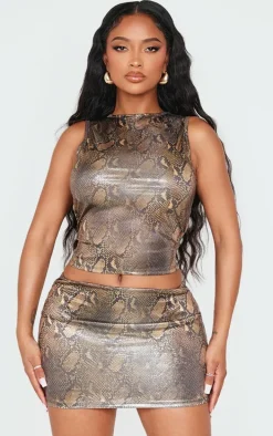 Shape Champagne Snake Print Wet Look Vest Top