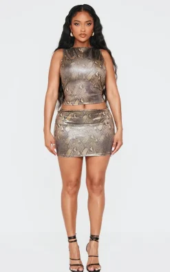 Shape Champagne Snake Print Wet Look Vest Top