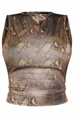 Shape Champagne Snake Print Wet Look Vest Top
