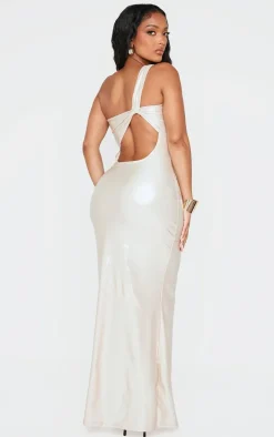 Shape Champagne Wet Look Cut Out Fishtail Maxi Dress
