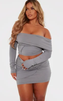 Shape Charcoal Bardot Seam Detail Crop Top