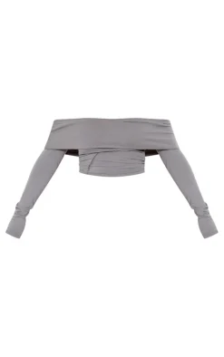 Shape Charcoal Bardot Seam Detail Crop Top