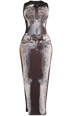 Shape Charcoal Body Denim Print Sleeveless Maxi Dress