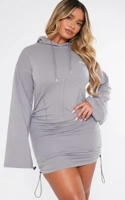 Shape Charcoal Branded Corset Detail Hooded Sweater Dress