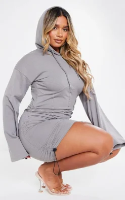 Shape Charcoal Branded Corset Detail Hooded Sweater Dress
