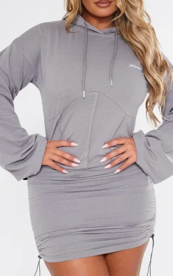 Shape Charcoal Branded Corset Detail Hooded Sweater Dress