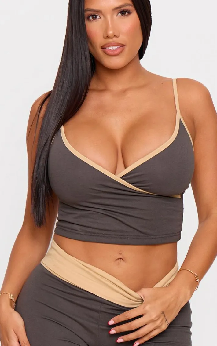 Shape Charcoal Contrast Vest Top