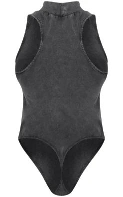 Shape Charcoal Cotton High Neck Sleeveless Bodysuit