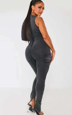 Shape Charcoal Cotton One Shoulder Zip Detail Jumpsuit