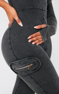 Shape Charcoal Cotton One Shoulder Zip Detail Jumpsuit