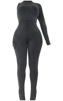 Shape Charcoal Cotton One Shoulder Zip Detail Jumpsuit