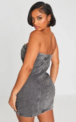Shape Charcoal Denim Bandeau Cargo Bodycon Dress