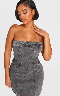 Shape Charcoal Denim Bandeau Cargo Bodycon Dress