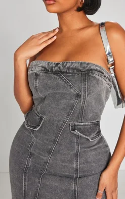 Shape Charcoal Denim Bandeau Cargo Bodycon Dress