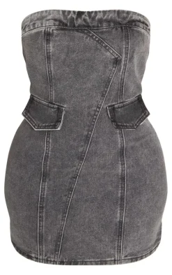 Shape Charcoal Denim Bandeau Cargo Bodycon Dress