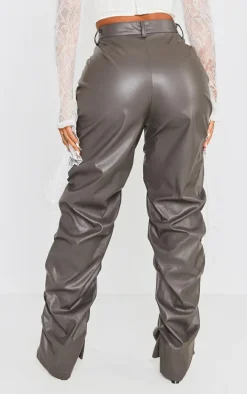 Shape Charcoal Faux Leather Ruched Detail Straight Leg Pants