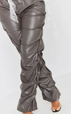 Shape Charcoal Faux Leather Ruched Detail Straight Leg Pants