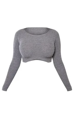 Shape Charcoal Grey Panelled Knit Crop Sweater