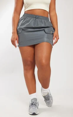 Shape Charcoal Grey Shell Toggle Waist Cargo Mini Skirt