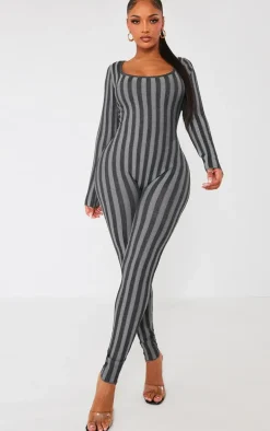 Shape Charcoal Knit Contrast Scoop Neck Jumpsuit