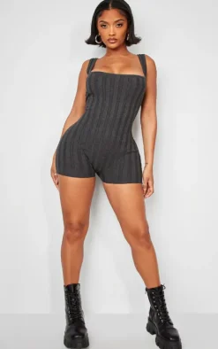 Shape Charcoal Knit Contrast Sleeveless Unitard