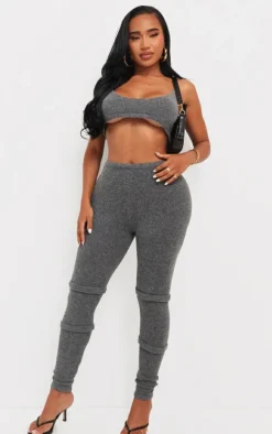 Shape Charcoal Knit High Waist Seam Detail Pants