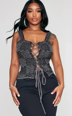 Shape Charcoal Knit Lace Up Front Top