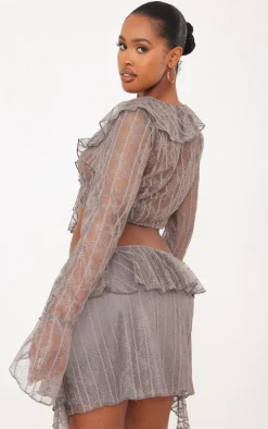 Shape Charcoal Lace Frill Edge Long Sleeve Top