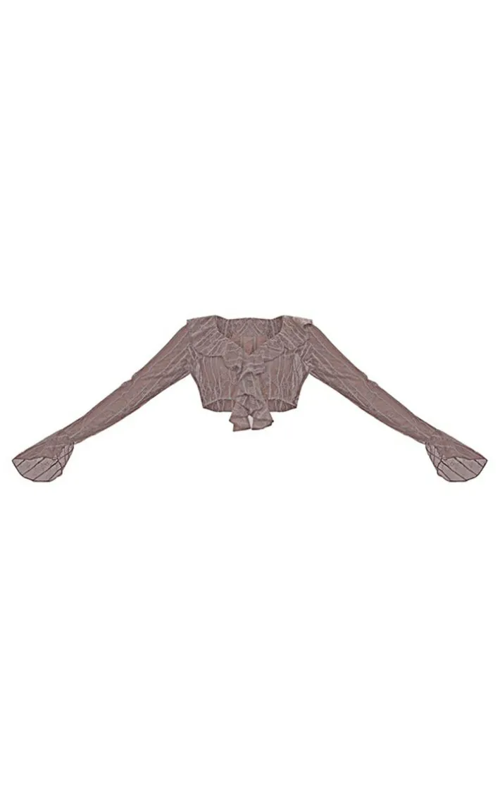 Shape Charcoal Lace Frill Edge Long Sleeve Top