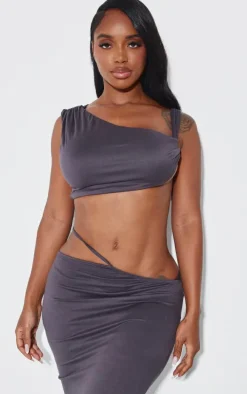 Shape Charcoal One Shoulder Crop Top