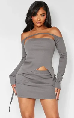 Shape Charcoal Rib Bandeau With Shrug