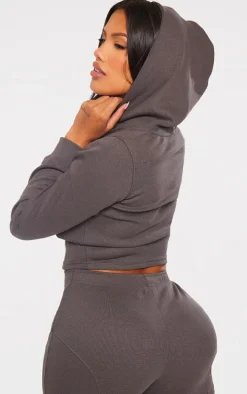 Shape Charcoal Rib Cut Out Front Hoodie