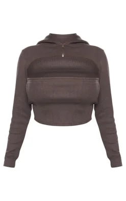Shape Charcoal Rib Cut Out Front Hoodie