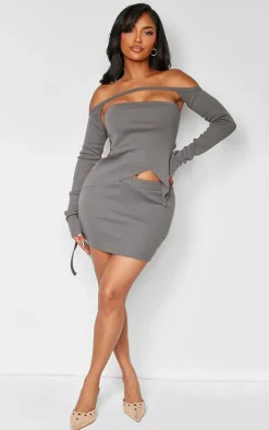 Shape Charcoal Rib High Waist Mini Skirt