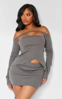 Shape Charcoal Rib High Waist Mini Skirt