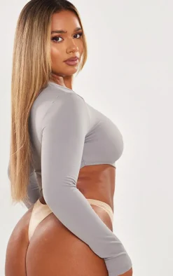 Shape Charcoal Sculpted Long Sleeve Asymmetric Crop Top