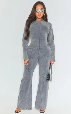 Shape Charcoal Soft Rib Long Sleeve Top