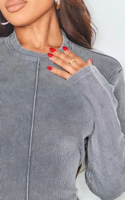 Shape Charcoal Soft Rib Long Sleeve Top