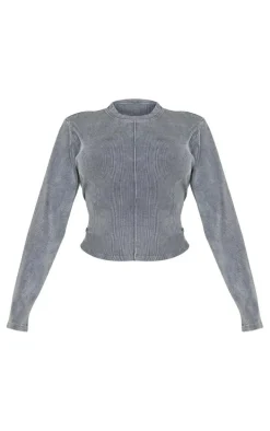 Shape Charcoal Soft Rib Long Sleeve Top